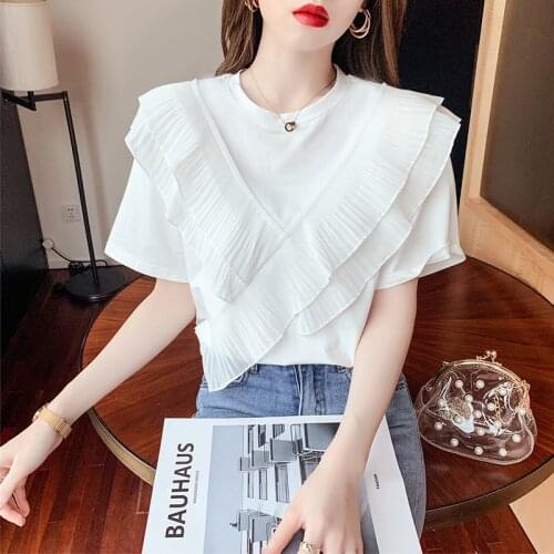 Summer T Shirt Women Summer 2021 New Sweet Temperament Fashion Round Collar Lace Female T-shirt Tee Tshirts SZH658033