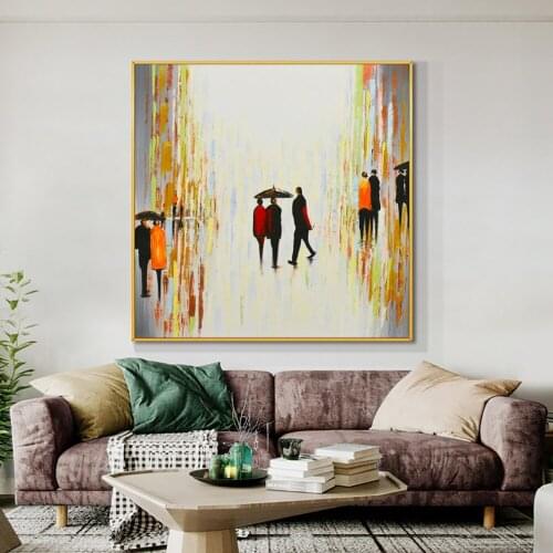 People Walking In The Street Wall Art Painting 100% Hand Painted Figure Oil Painting On Canvas Poster Art For Modern Home Decor