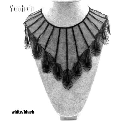 New Black white cotton embroidery DIY flower lace collar Fabric Sewing Applique ribbon trim tulle neckline guipure dress decor
