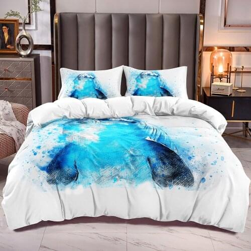 Blue Dolphin Print Kids Duvet Cover for Kids with Ocean Animal Theme Bedding Comforter Cover Corner Ties Zipper Closure