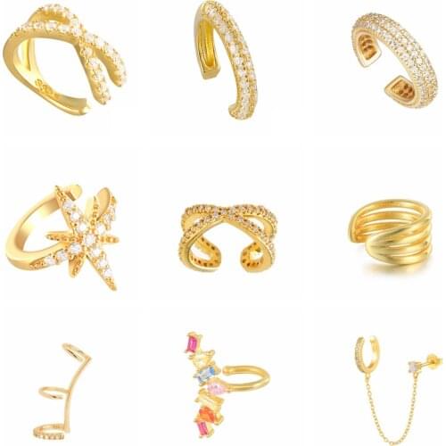 CANNER 2021 Trend Clip Earrings For Women Teen 925 Silver Ear Cuffs for Unpierced Ears CZ Zircon Star Cross Cartilage Ear ring