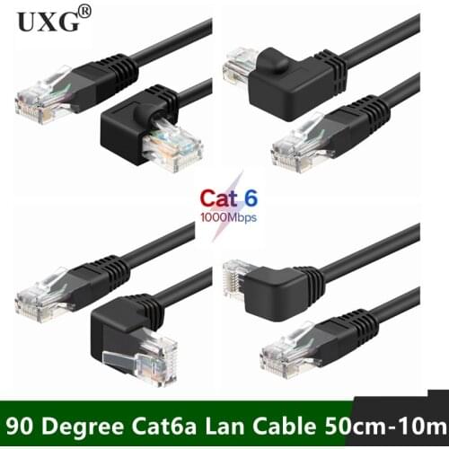 Right Angle Up Left Down Cat6 Ethernet Cable 90 Degree Up Down Angle UTP Network Patch Cable Cat 6 Black 1M 2M 3M 5m 10m
