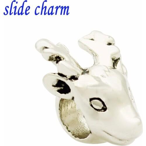 Slide charm Free shipping Childrens birthday gift Christmas deer charm beads fit Pandora charm bracelets
