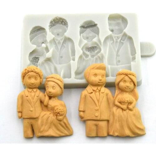 Cartoon doll bride and groom shape fondant cake mold diy baking tools wedding cake border decoration silicone mold