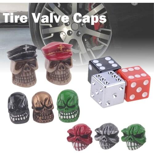 Universal Car Wheel Tire Valve Caps, Tyre Rim Stem Covers,Skulls,Dice Style Aluminum Alloy Car Styling Accessories Parts,4psc