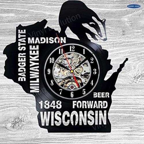 Wisconsin Gift USA States City Vinyl Record Clock Wall Decoration Modern Vintage Art Room duvar saati