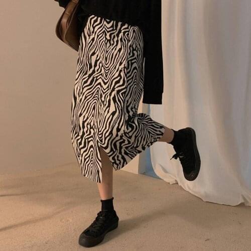 Vintage Zebra Pattern Skirt Women High Waist Split Midi Skirt Summer Korean Fashionr Skirts for Women Harajuku Streetwear