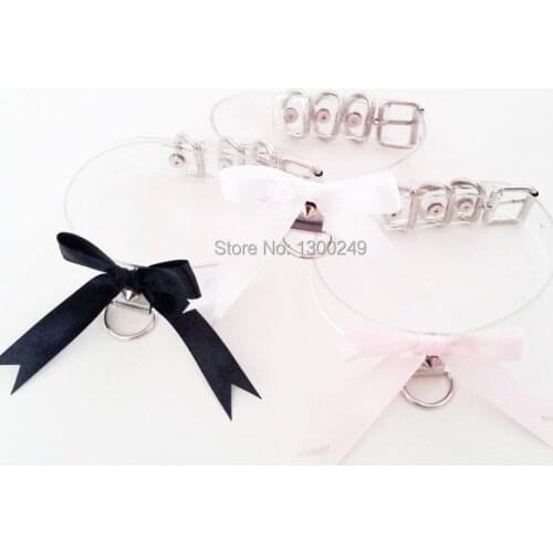 Women Fashion Harajuku Handmade Clear Leather Choker Necklace Rivet Ribbon Bow Punk Collar belt Stud Rock Goth necktie