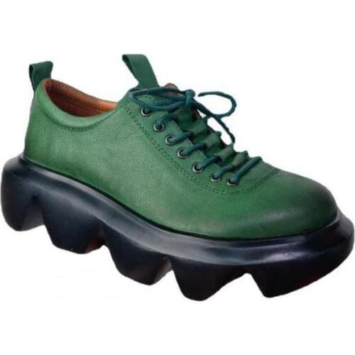 YourSeason Ladies 2021 Spring Autumn Vintage Lace Up Shoes Round Toe Concise Women Genuine Leather Leisure Pumps Handmade