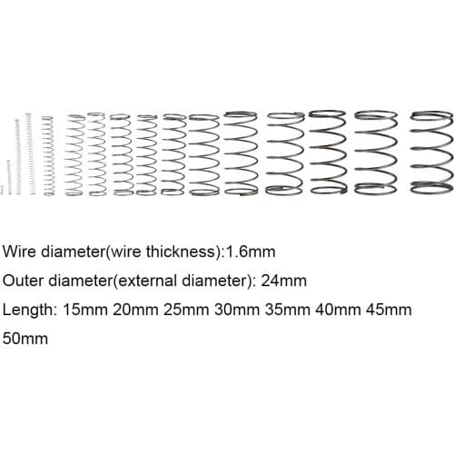 10PCS 1.6*24*15-50mm Spring Steel Small Compression Release Mechanical Return Spring Pressure Spring OD 24mm 1.6x24x15-50mm