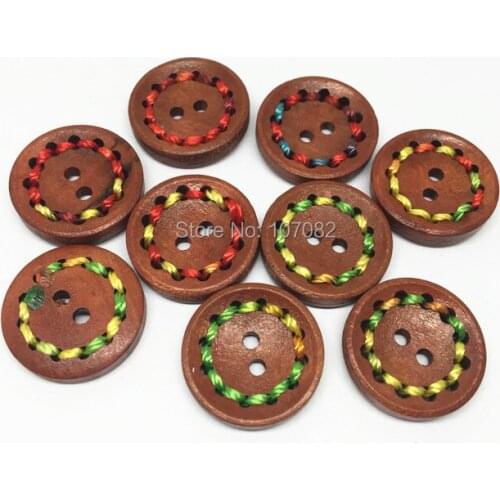 100pcs 20mm Wired Wooden Buttons 2 Holes Sewing Accessories Brown Button For Scrapbooking Cardmaking