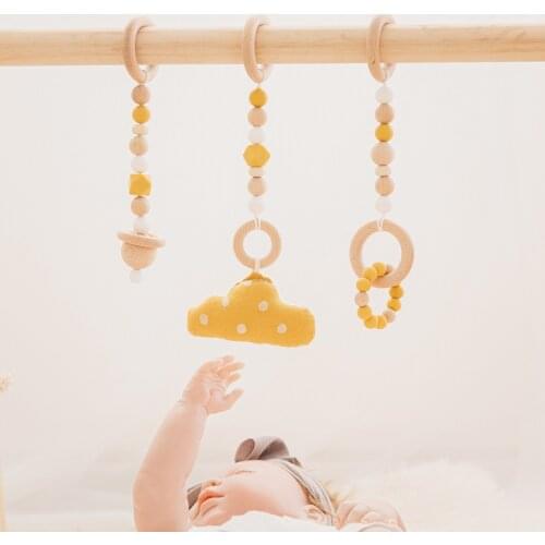 4 pcs/lot Baby Play Gym Frame Stroller Hanging Pendants Wooden Sensory Ring-pull Teether Nursing Rattle Toys Infant Room Decor