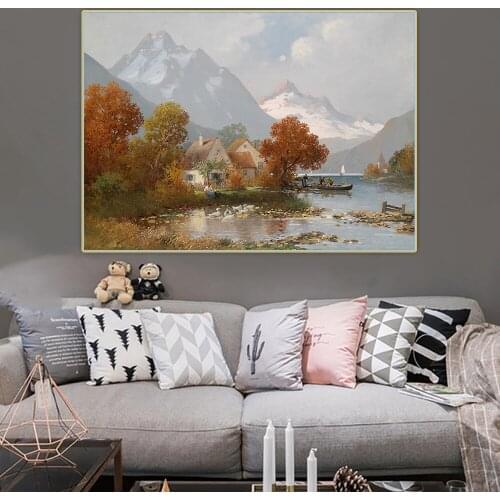 Adolf Kaufmann《Summer by a Mountain Lake》Canvas Oil Painting Aesthetic Picture Wall Hanging Decor Home Living Room Decoration