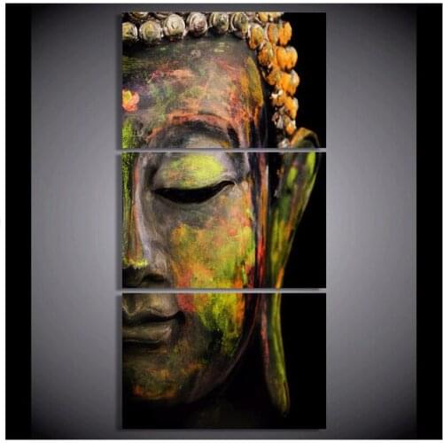 Buddha Wall Art Canvas oil Painting Hand painted abstract colorful Buddha face picture for Bathroom family home decor 3PCS/SET