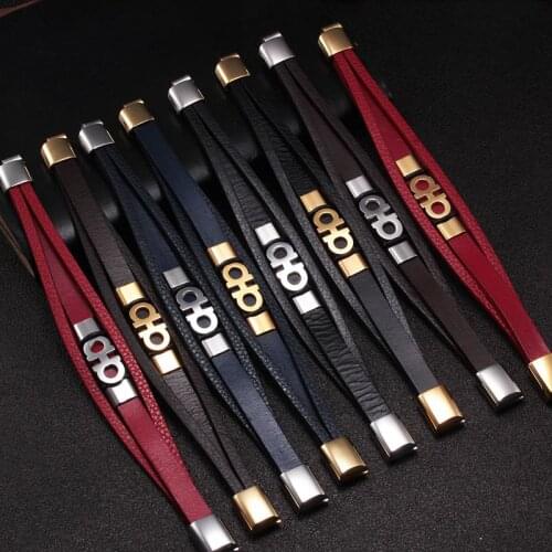 Punk Style Design Genuine Leather Bracelets For Men Women Stainless Steel Magnetic Button Birthday Gift Male Brand Bracelets