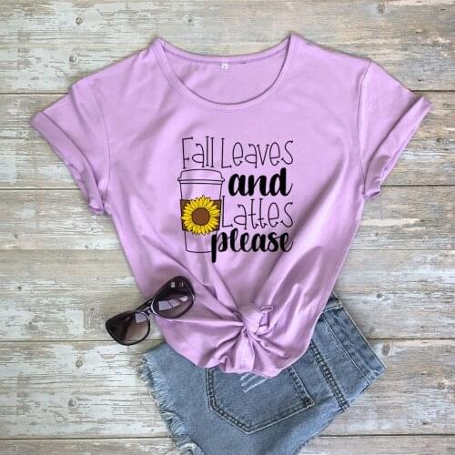 Colored Fall Leaves Lattes Please cute T-Shirt funny 100% Cotton graphic tumblr Fashion women unisex quote casual tshirt top tee
