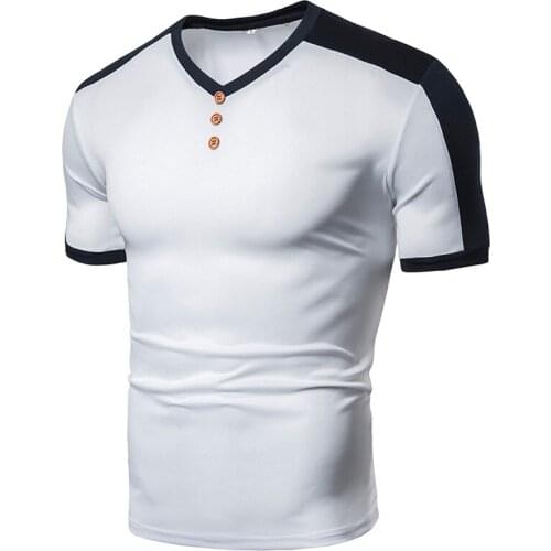 New style 2021 Mens V Neck Short Sleeve T shirt Male Casual T-Shirt Summer Elastic Slim Fit T shirts Men Fitness tshirt M-3XL