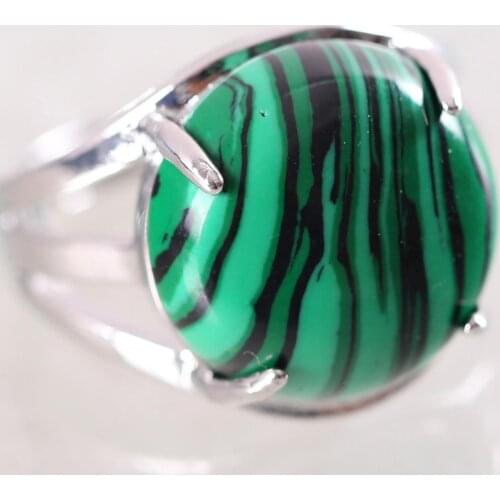1Pcs Women Ring Natural Stone Green Malachite Round Cabochon CAB Beads Adjustable Finger Ring Jewelry Gift K214