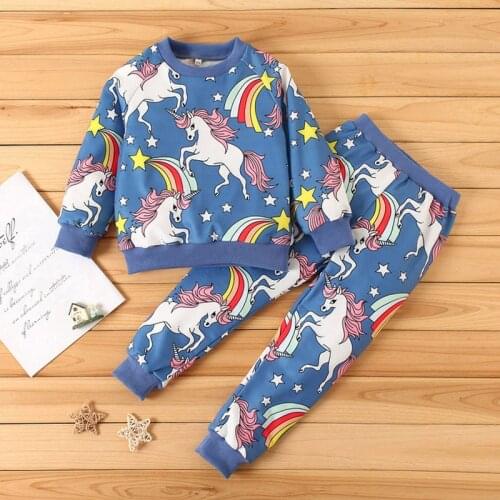 2Pcs Unicorn Print Kids Clothing Set Children Boys Girls Cartoon Rainbow Unicorn Sport Clothes