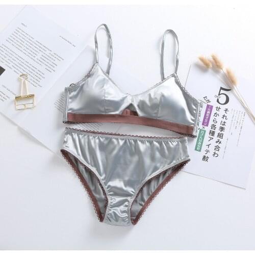LUCKY ZONE Sexy Women Underwear Comfortable Satin Bra Thin 3/4 Cups Bra and Panty Set Hollow Lingerie Women Brassiere Bralette