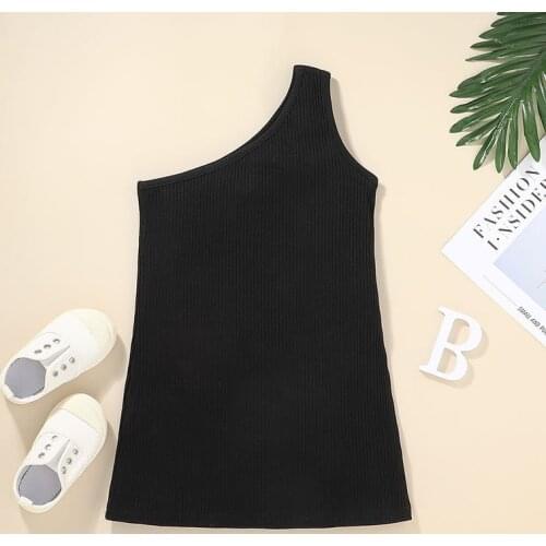 Summer girls dress Baby dress kids black vestidos Children fashion clothes black white bow patch ruched shoulderless 3 to 12 yrs