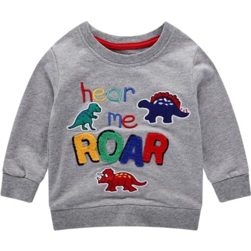 Little Maven New Autumn Spring Kids Gray Colorful Letters Dinosaur Printed Embroidery Cotton Full- sleeved O-neck Boys Hoodies