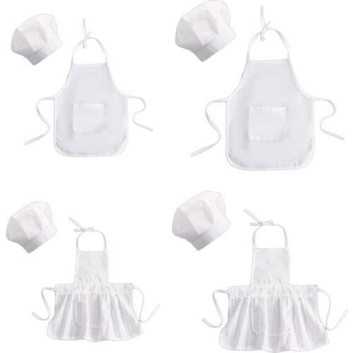 2Pcs Cute Baby Chef Apron and Hat Infant Kid White Cook Costume Photography Prop