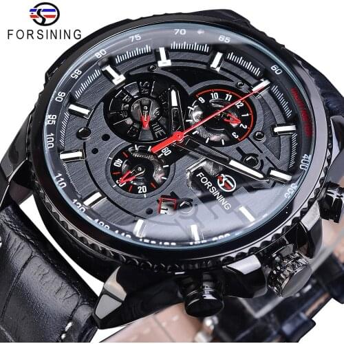 Forsining Full Black 2019 Mens Sport Automatic Wrist Watch Top Brand Luxury Transparent Calendar Display Mechanical Hours Clock
