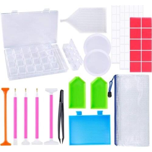 26 Pieces 5D DIY Diamond Painting Cross Stitch Tool Set Including Diamond Stitch Pen, Tweezers, Glue, Plastic Tray and Diamond E