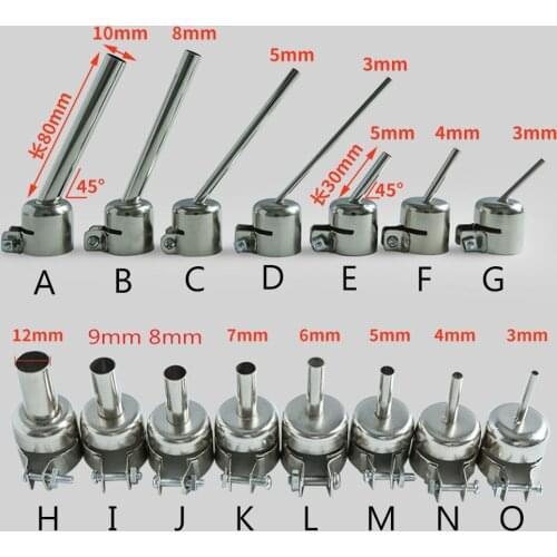 Hot Air Gun Nozzle Round Straight 45 Degree Bent Curved Angle Nozzle BGA Nozzles For 852D+ 850 Soldering Station Welding Nozzle