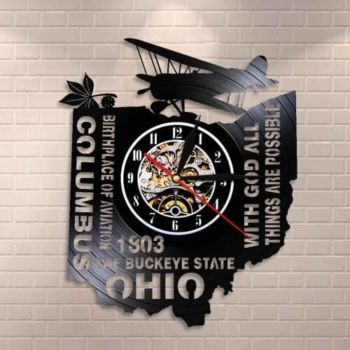 The Buckeye State Ohio Wall Clock With God All Things Are Possible Birthplace Of Aviation Columbus Vinyl Record Wall Clock Watch