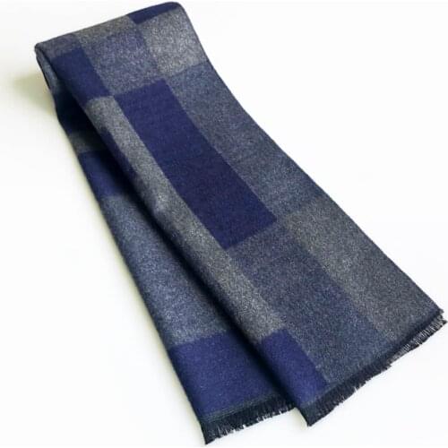 New Fashion Mens Plaid Scarf Soft Winter Scarves Unisex Thick Warm Cashmere Scarf Business Long Wraps Boy Classic Shawls Navy