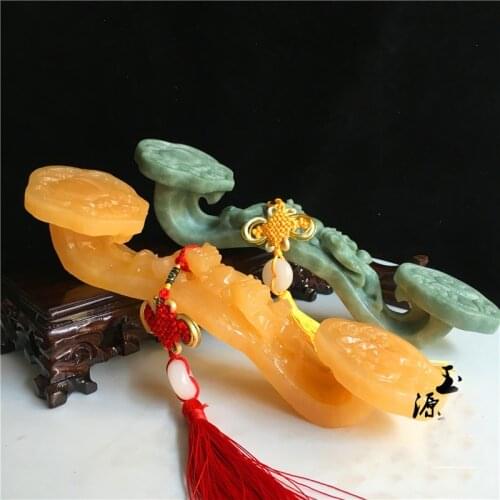 A PAIR Asia Home company Shop high grade Auspicious ornament Good luck jade PI XIU dragon RU YI Sculpture Decoration Talisman