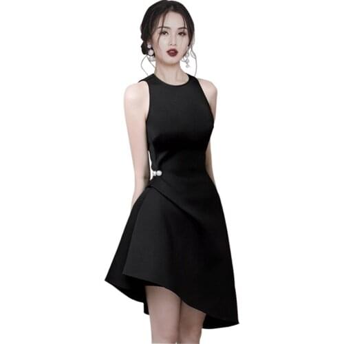 Black formal A line Dress one piece korean ladies Sexy Summer Sleeveless Crew neck office cabaret party Dresses for women