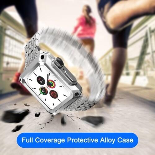 Rugged Case for Apple Watch 6 SE 5 4 Band 44mm 40mm Luxury Diamond Metal Strap Protective Cover for iwatch Series 3 2 42mm 38mm