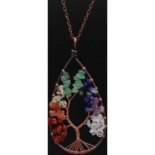 Handmaking Copper Crushed Stone Life Tree Waterdrop-Shaped Natural Stone Necklace 12 Pcs/Lot E-085