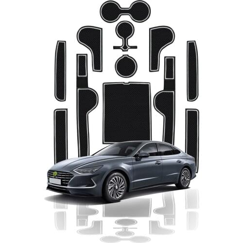 RUIYA For Sonata DN8 2020 Car Door Groove Mat Anti-slip Slot Pad Auto Interior Organizer Accessories White/Red 13 Pcs/Set