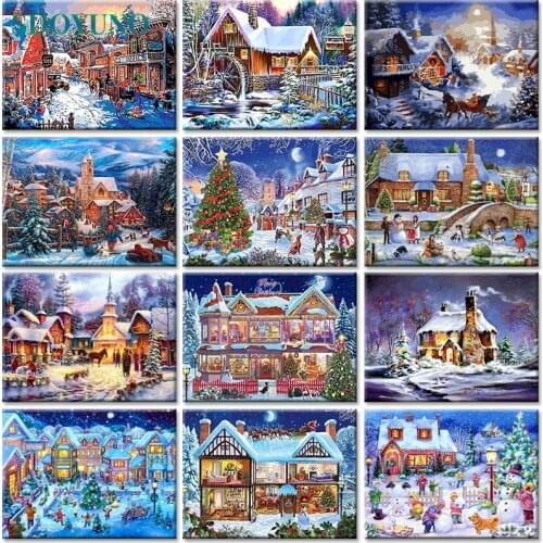 SDOYUNO 60x75cm Painting By Numbers Oil Paint By Numbers Christmas DIY Snow scenery Digital Painting On Canvas Home Decor