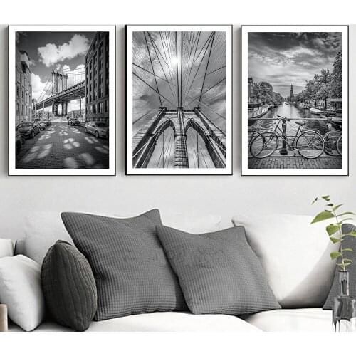 Nordic New York Brooklyn Bridge Art Canvas Painting Posters And Prints Black White Views Wall Pictures For Living Room Decor