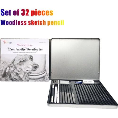 Student painting Professional drawing tools Environmentally friendly wooden pencil set 32 sketch pencils eraser Iron box suit