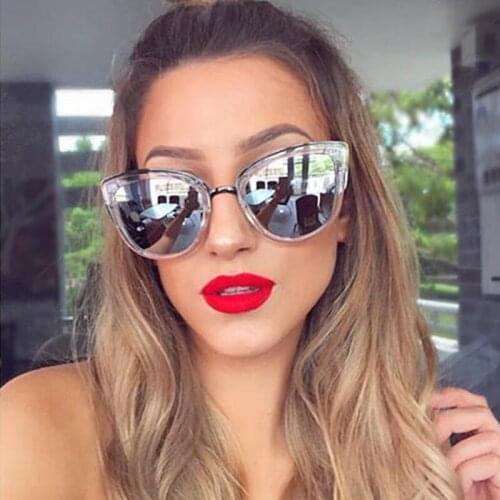 Vintage Cat eye sunglasses women luxury brand fashion mirror oversized sunglasses for female glasses Ladies gafas de sol uv400