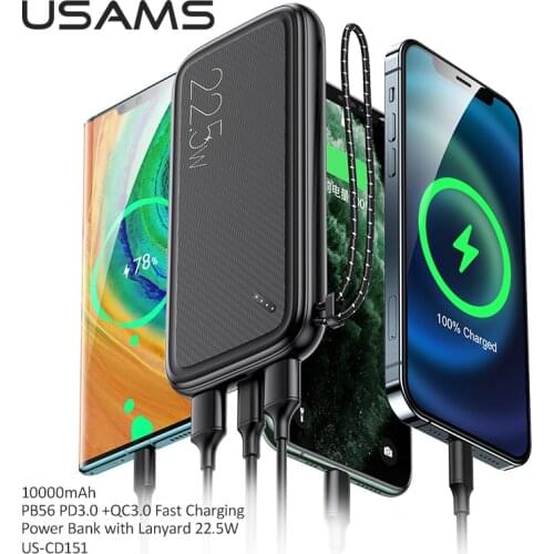 USAMS 22.5W PD3.0+QC3.0 Fast Charging 10000mah Powerbank For Iphone 12 pro Max 11 8 USB Type C Phone External Battery Power Bank