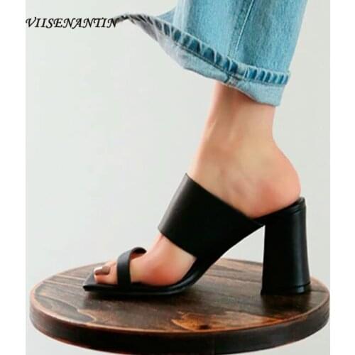 All-match sandals women summer open-toe outer wear leather thick heel black high-heeled slippers women