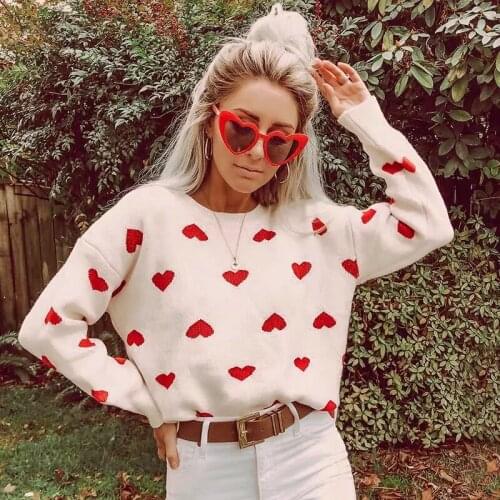 Foridol oversized knitted sweater women heart print casual autumn winter long sleeve sweater pullover jumper 2020