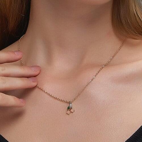 Sweet Women Fashion Crystal Gem Cherry Pendant Necklace for Women Fruit Clavicle Chain Necklace Jewelry Gifts