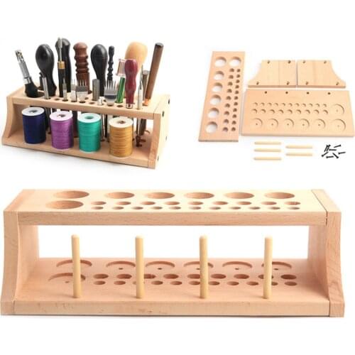 1set 27 Holes 4 Spool Thread Stand Rack Tool Bobbin Stand Beech Rack Leather Holder DIY Storage Holder For Leathercraft Tool Set