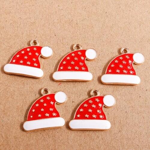 10pcs 19*18mm Enamel Santa Claus Star Hat for Jewelry Making Cute Christmas Earrings Pendants Necklaces Keychain DIY Crafts Gift