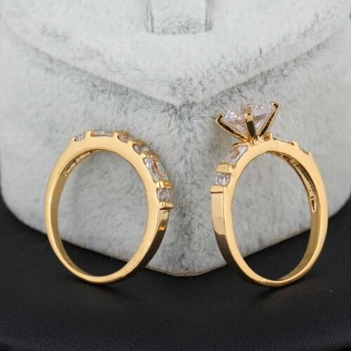 2 Pieces Women Wedding Bridal Rings Yellow Gold Filled Genuine CZ Zirconia Ring Set Size 6 7 8 9