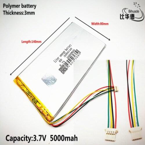 5P2.0 Good Qulity The tablet battery 3.7V 5000mAH 3080140 Polymer lithium ion / Li-ion battery for tablet pc battery