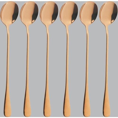 6Pcs/Set Rose Long Handle Cutlery Mirror Dinnerware Stainless Steel Spoons Polished Stirring Drink Ice Cream Dessert Tea Spoons